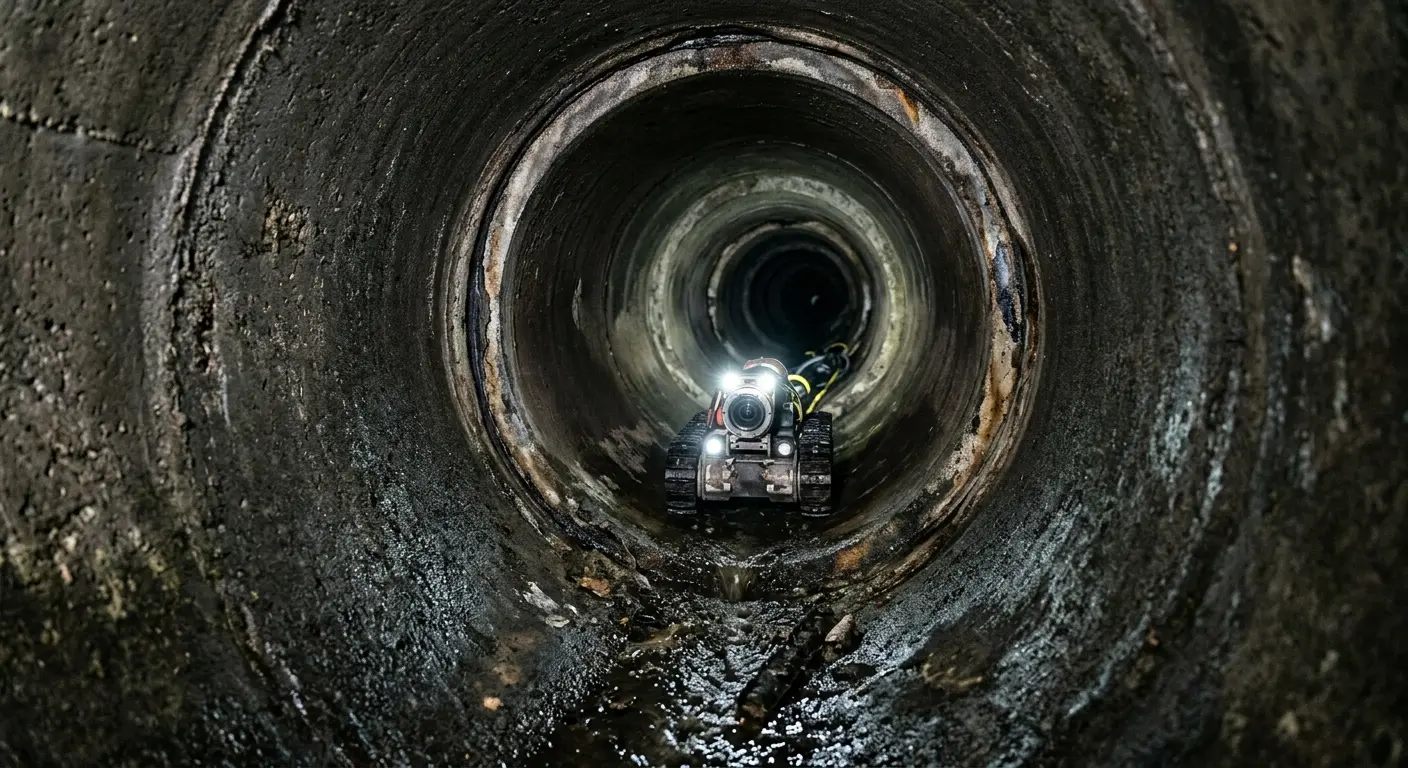 Robotic sewer camera inspecting pipe interior for Drain Snake Service in Missouri City
